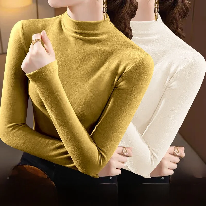 Dralon Ankela Red Half-high Collar Bottoming Shirt Women Inner wear Autumn and Winter New Slim fit Outer Wear Long sleeves Sh...