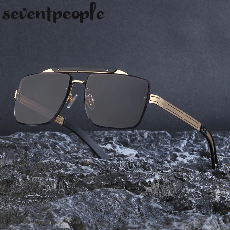 

Очки солнцезащитные мужские без оправы, квадратные Роскошные брендовые Модные Винтажные солнечные очки без оправы, 2022