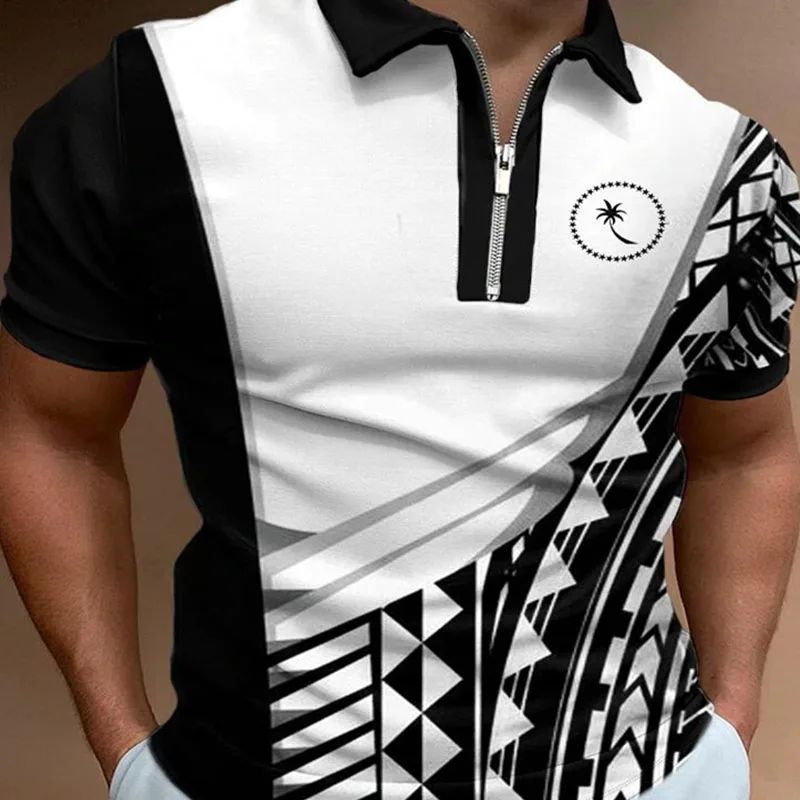 

Men Polo Shirt Short Sleeve Coconut Polo Shirt T-shirt Tops Casual Lapel Zipper Gear Print Polo Shirts Men Shirt Men's clothing
