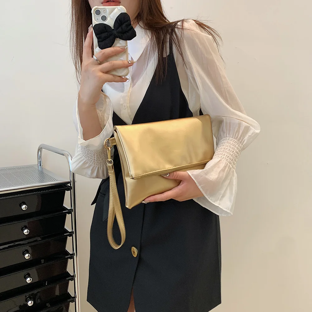 

Fashion Women Envelope Clutch Bag Solid Color PU Leather Ladies Folding Handbag