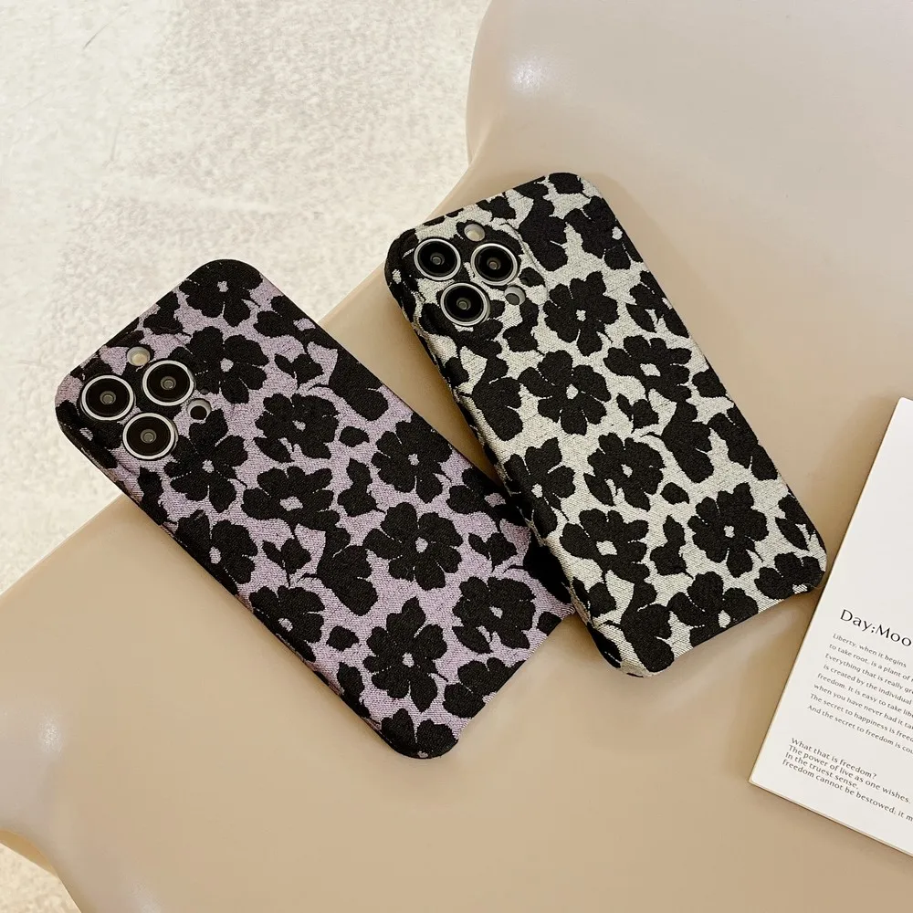 

Full Screen Black Flowers Pattern Case For iphone 14 14Pro 14Promax 11ProMax 11 12Pro 12 13ProMax 13Pro 13 Soft Shell