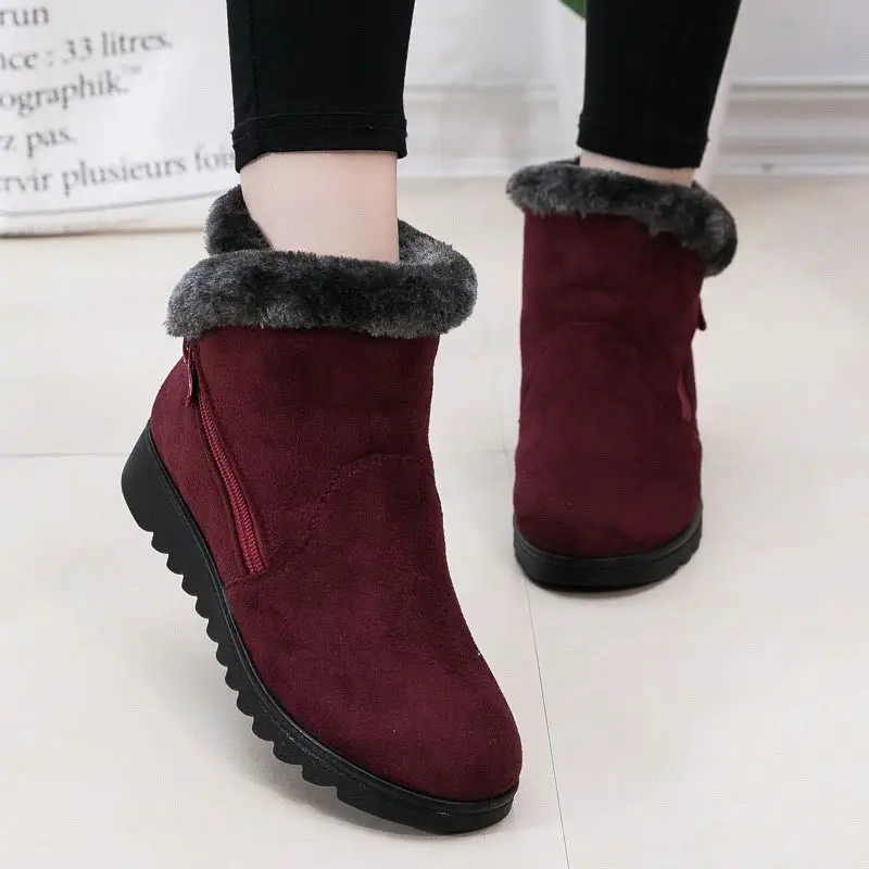 Winter Boots Women Warm Plush Snow Shoes for Woman Ankle Botas Mujer Zipper No-slip Loafers Ladies Casual Comfort Flats Botas