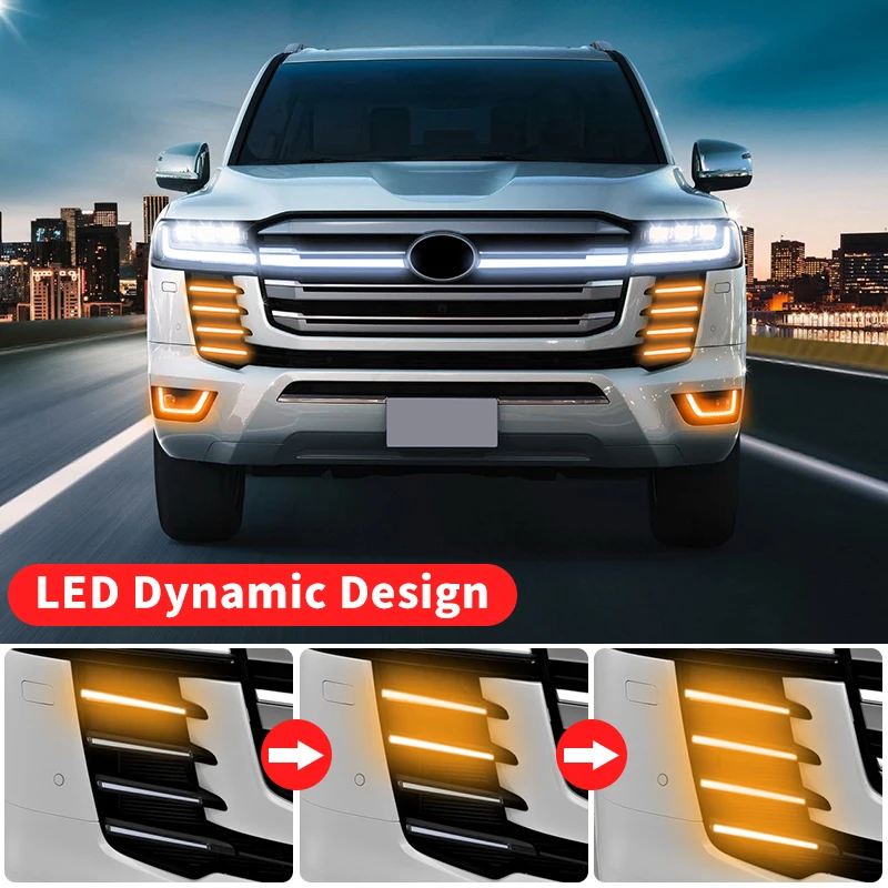 Фото Для Toyota Land Cruiser 300 LC300 FJ300 J300 2024-2027 ABS LED Дневные ходовые огни DRL для передней решетки бампера Аксессуары №3