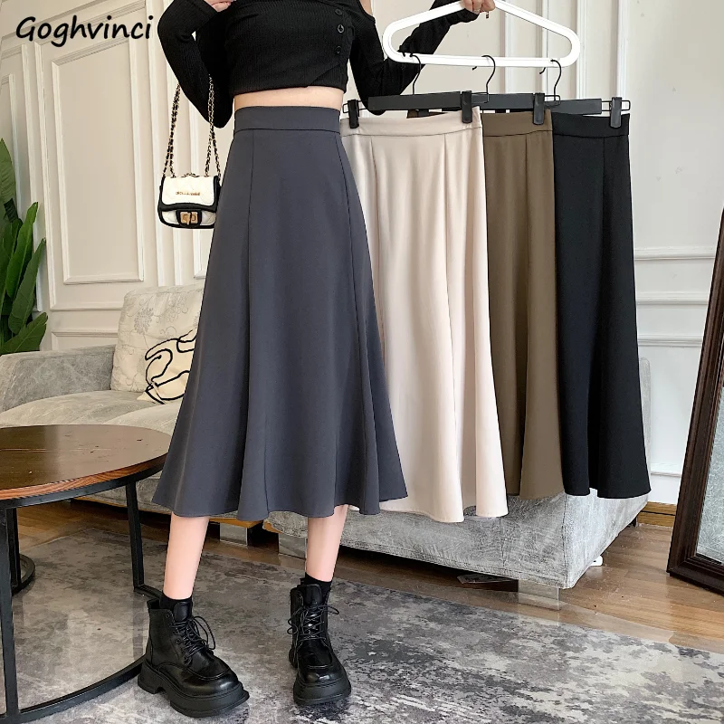 

Skirts Women Trumpet Autumn Winter Empire Midi Solid Simple Aesthetic All-match Streetwear Elegant Daily Fashion Clothing Mujer