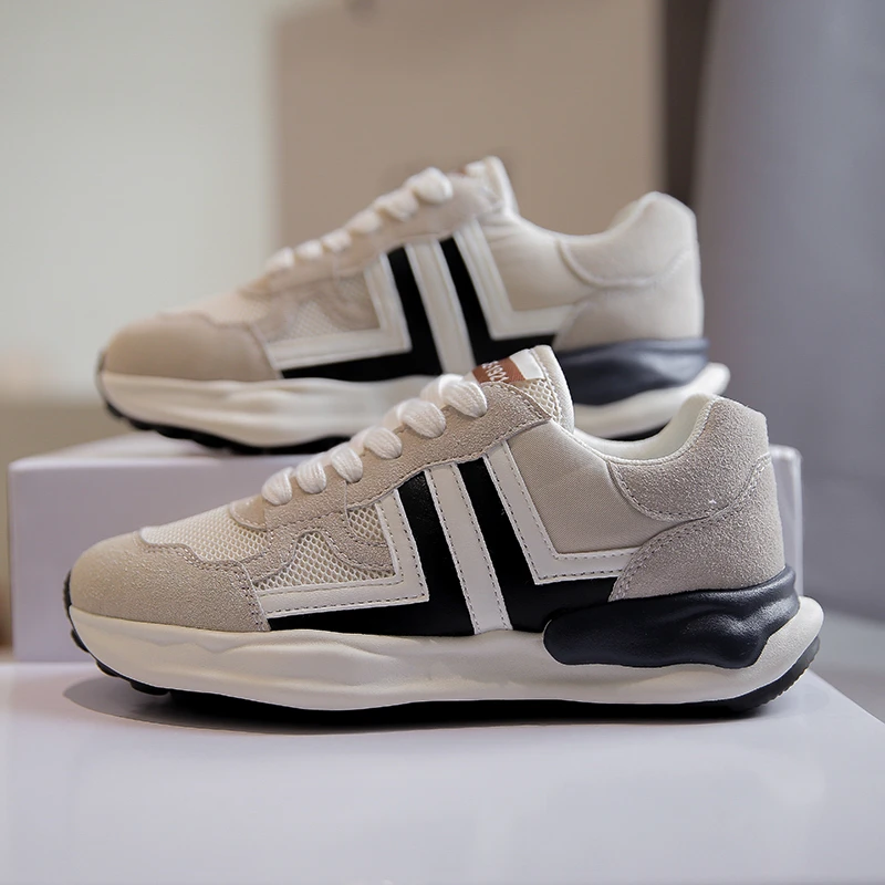 

XIXIYIPIN Fashion White Mesh Women Chunky Sneakers Lace-up Skateboard Platform Flats Casual Designer Shoes Running Walking Shoes