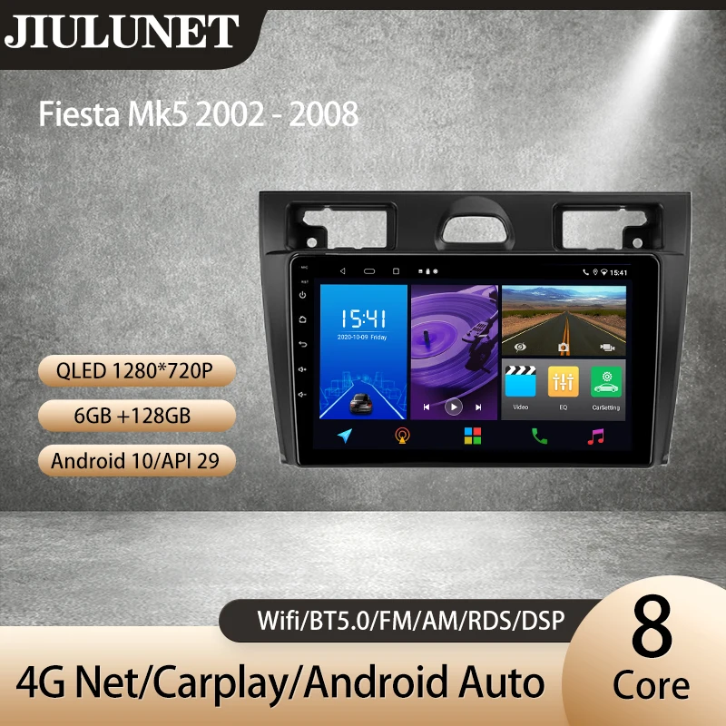 

JIULUNET для Ford Fiesta Mk VI 5 Mk5 2002 - 2008 Carplay Автомагнитола Ai Voice мультимедийный видеоплеер навигация GPS Android авто