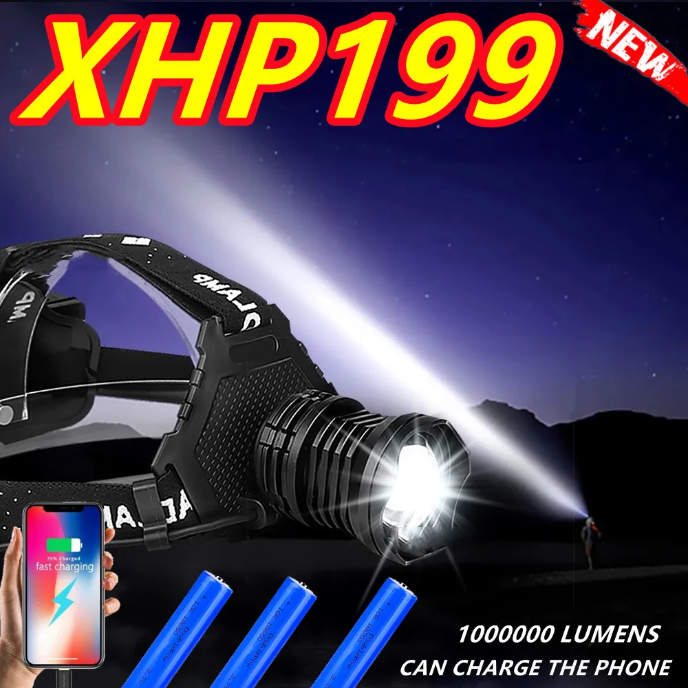 

Newest XHP199 Powerful LED Headlamp XHP160 Head Flashlight Torch Rechargeable High Power Headlight 18650 Fishing Head Lamp Light