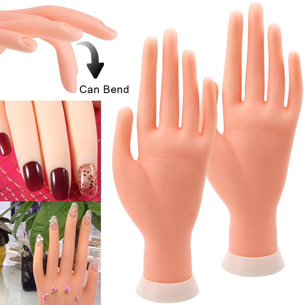 1/2Pcs Practice Hand For Manicure False Nail Hand Training Model Fake Flexible Mannequin Nail Practice Beginners Salon Equipment