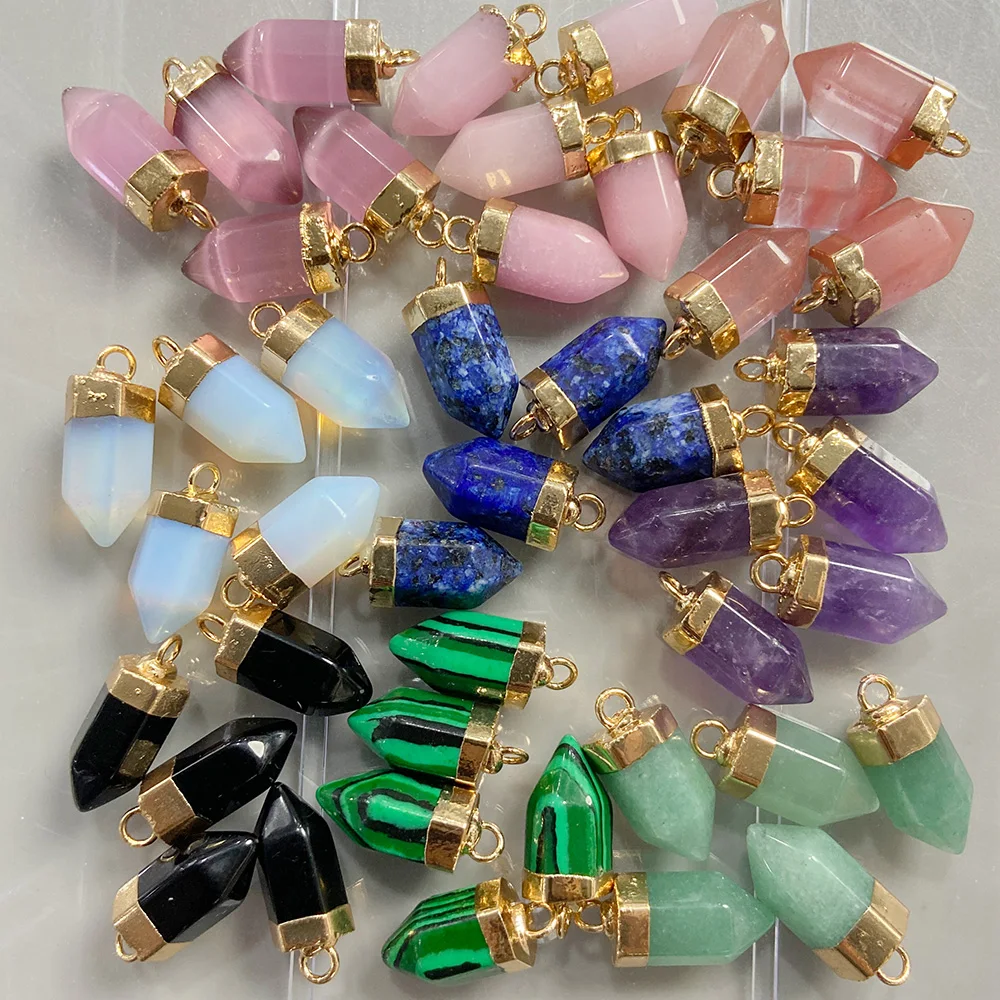 

7*14MM Bullet Head Shape Stone Pendants Small Hexagonal Pendulum Charms for Jewelry Making Necklace Earrings Accessories