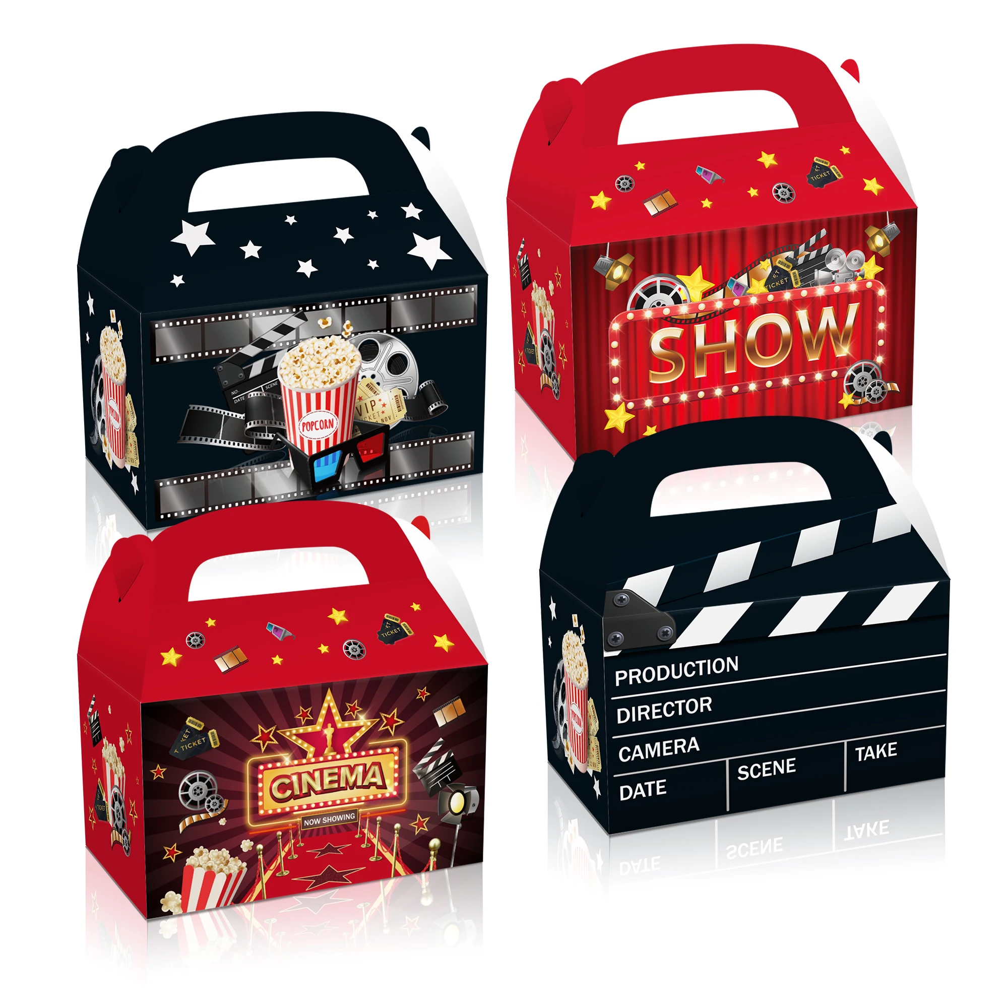 

DD131 4Pcs Hollywood Cinema Showing Time Party Favor Box Birthday Party Candy Packing Gift Bag Baby Shower Party Decorations