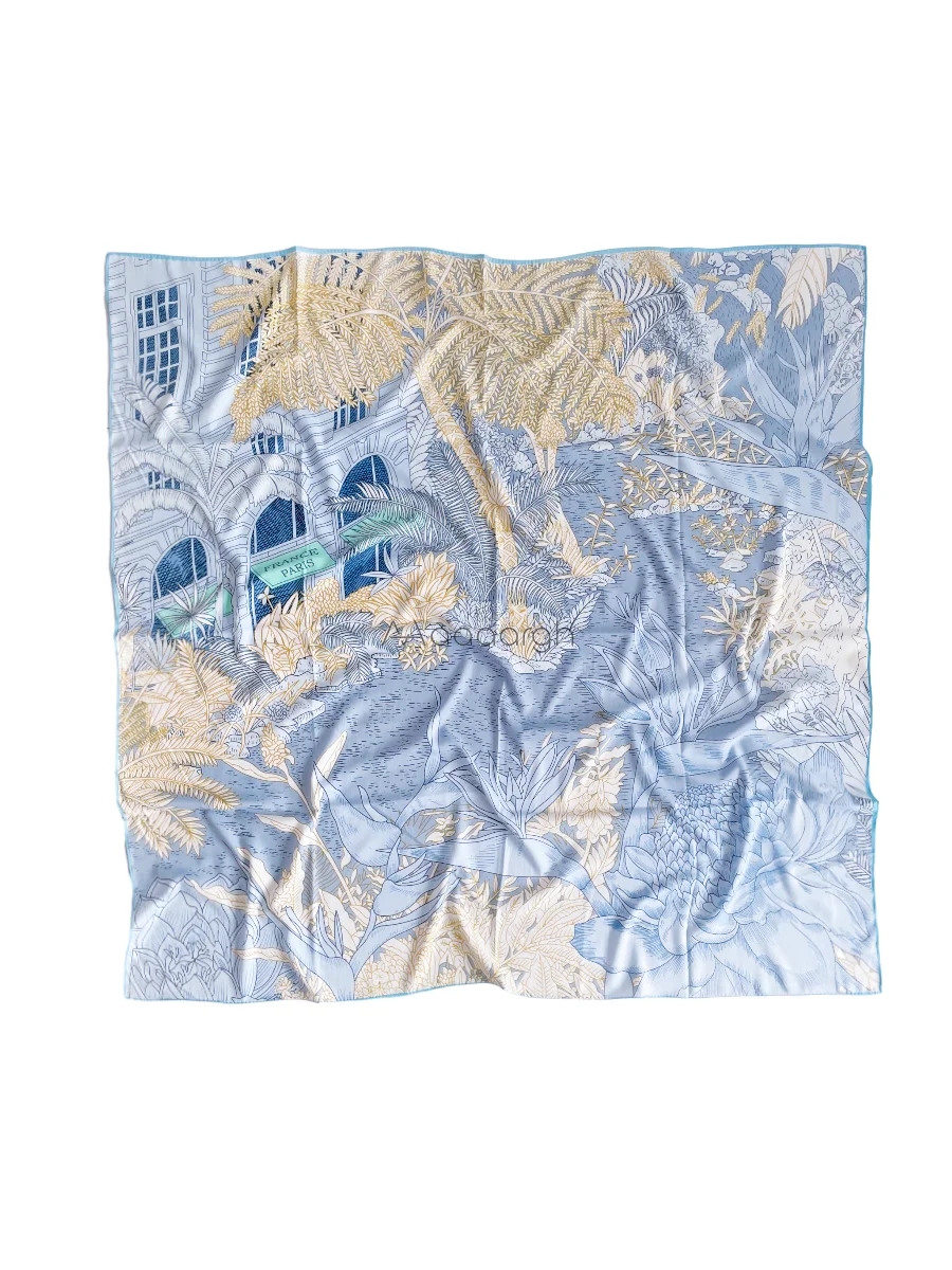 Синий Шелковый кашемировый шерстяной шарф банданы ручной работы с краями топы