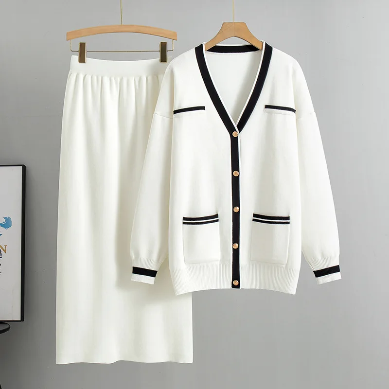 Повседневные вязаные комплекты для женщин модный кардиган с карманами