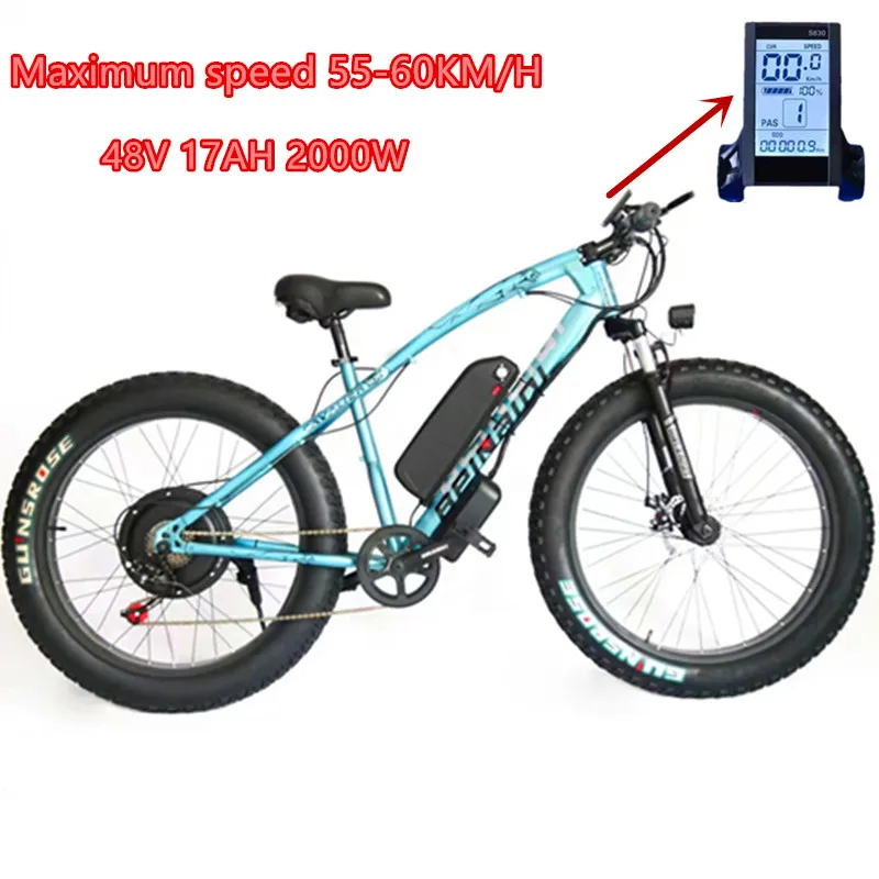 1000W 2000W fat bicycle electric bicycle snowmobile 48V 17ah outdoor mountain bike men's fat tire electric bicycle mountain bike