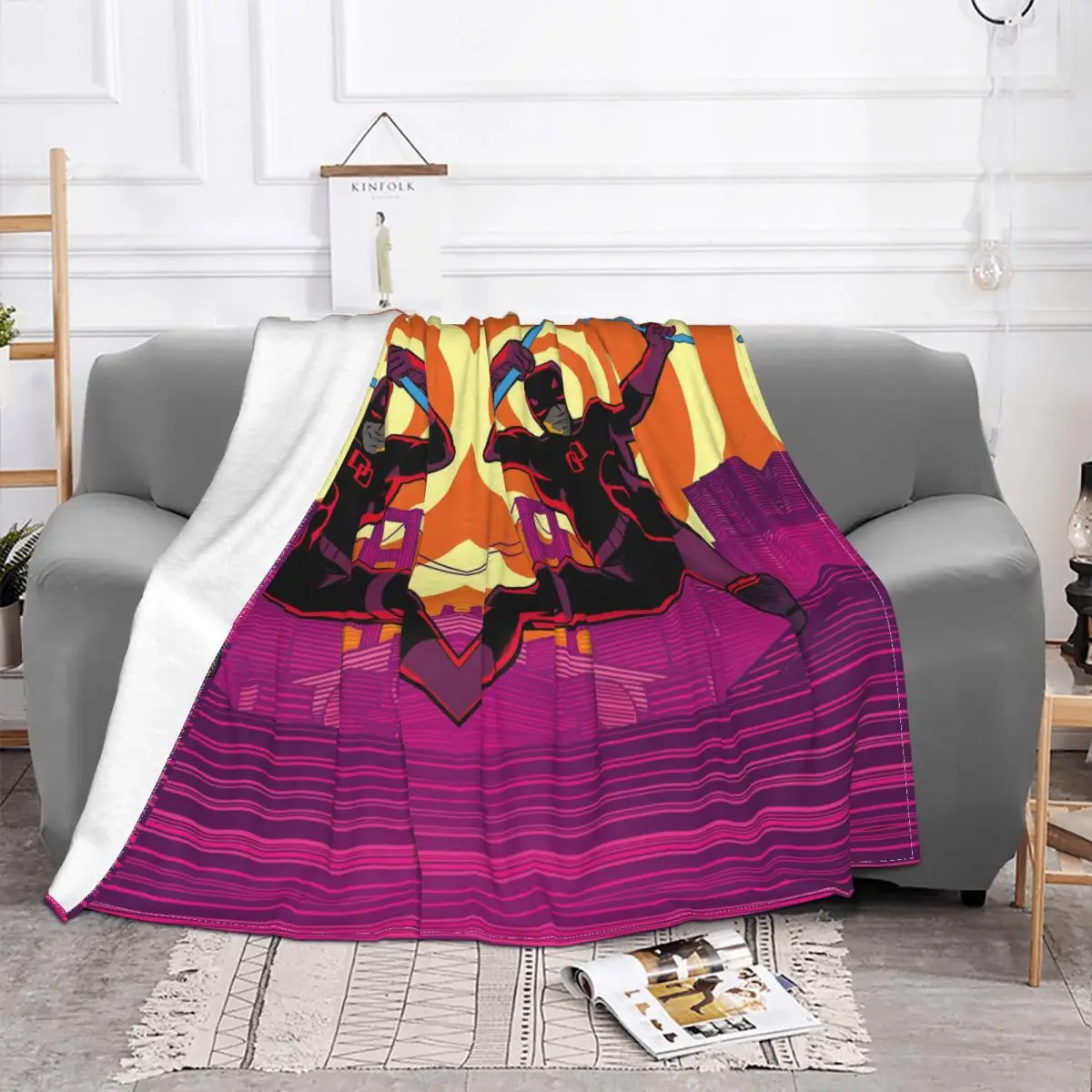 Одеяло Marvel Daredevil флисовое плюшевое летнее дышащее легкое клетчатое фиолетовое