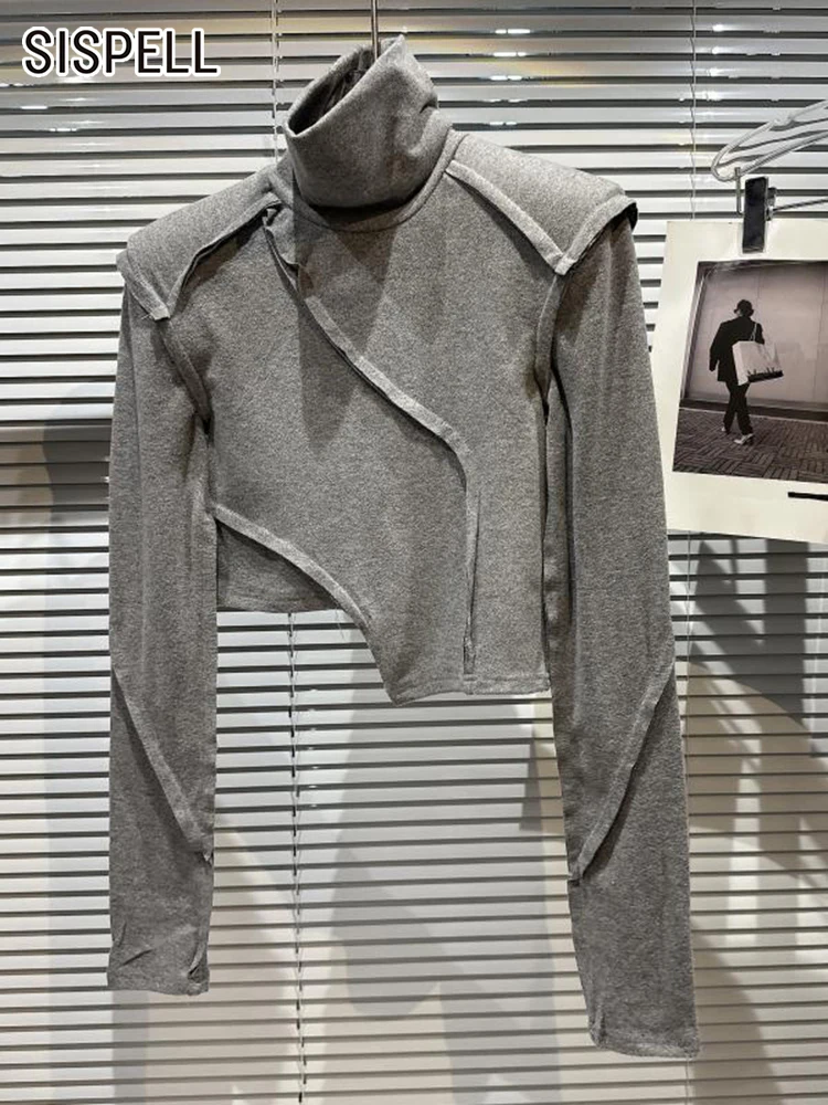 

SISPELL Solid T Shirt For Women Turtleneck Long Sleeve Patchwork Temperament Pullover T Shirts Female Autumn Clothing Fashion