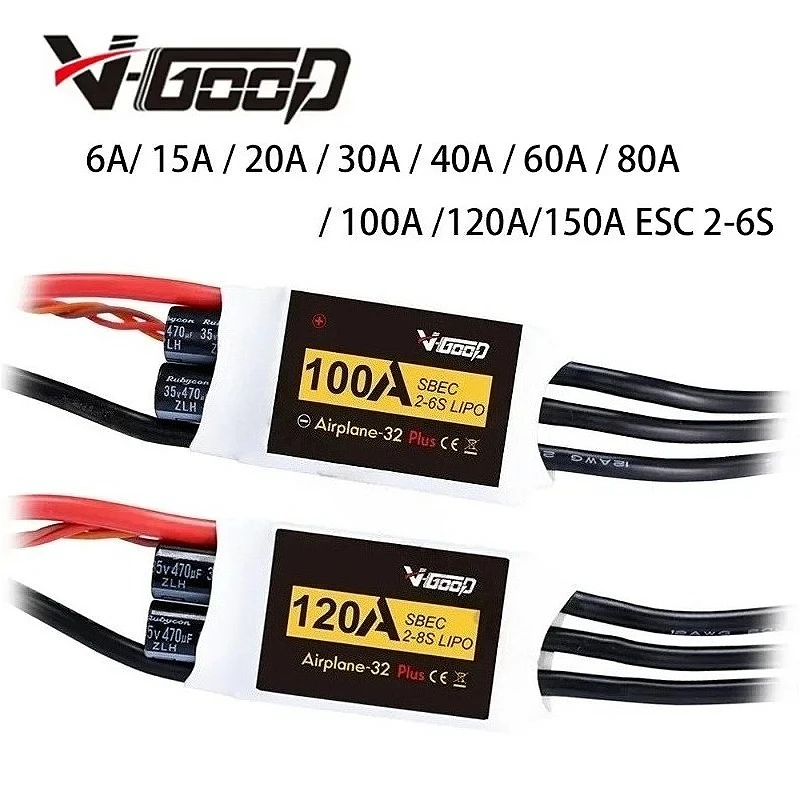 Фото Бесколлекторный ESC VGOOD 6A/15A/20A/30A/40A/60A/80A/100A/120A/150A 2-6S 32-бит с 1.5A SBEC для аксессуаров радиоуправляемых самолетов №1