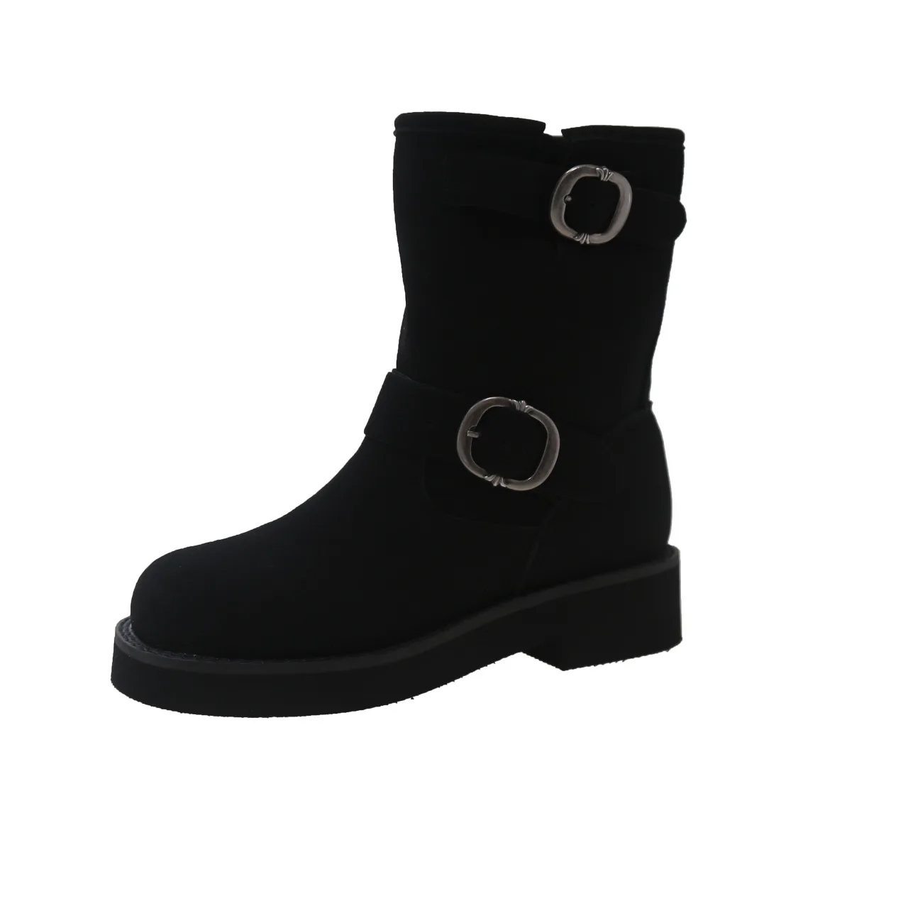 Женские ботинки на плоской подошве осенне-зимние с круглым носком роскошная