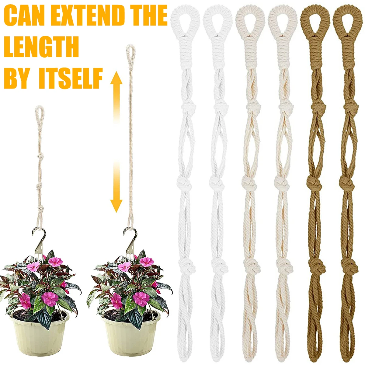 

4Pcs Adjustable Plant Hanger Extender Rope Macrame Beige Hanging Plant Pot Holders Extender for 2023 Indoor Home Garden Supplies