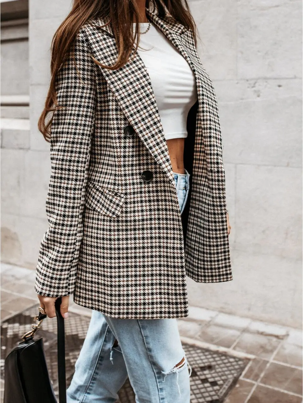 Blazer for Women 2023 Autumn and Winter New Coat Button Plaid Print Women Blazer Jacket Women's Mid Length Coat