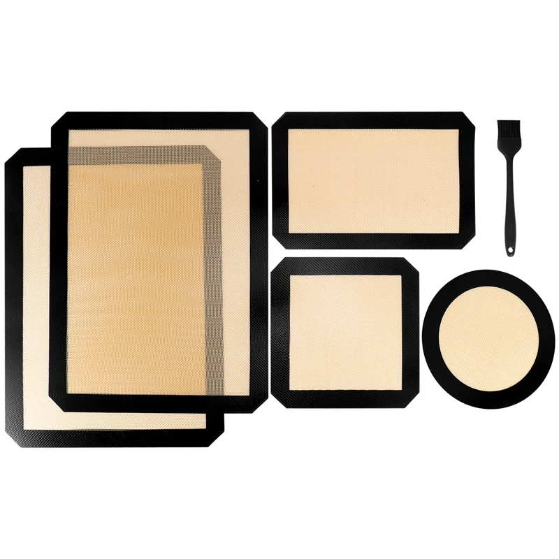 

Набор из 5 силиконовых ковриков для выпечки, антипригарные многоразовые вкладыши для духовки и силиконовая щетка для макарон, кондитерских ...