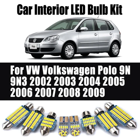 10 шт. для VW Volkswagen Polo 9N 9N3 2002-2005 2006 2007 2008 2009 автомобильные лампы аксессуары светодиодный комплект внутреннего освещения с куполом и картой