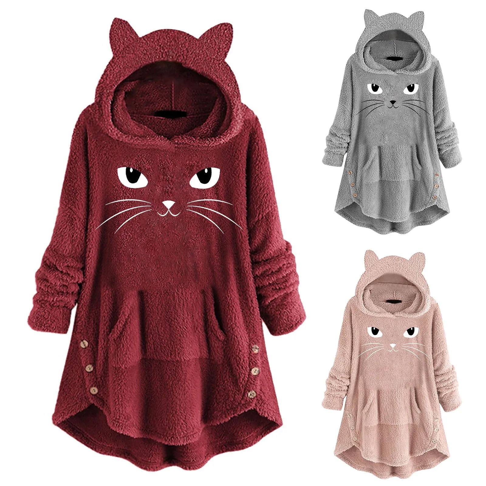 

Женская флисовая толстовка с капюшоном и длинным рукавом, свободного покроя