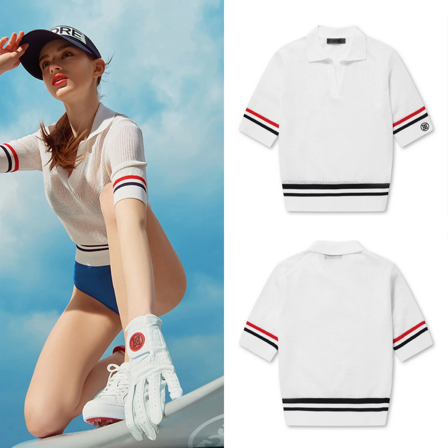 

Golf Shirts Women's Knitted Mesh Short Sleeve Playful Cute casual Style Golf Top Outdoor Sports V-neck Polo Shirts