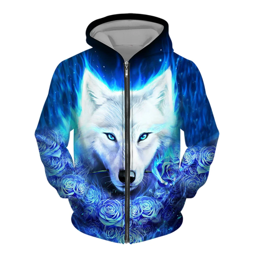 Moletom de lobo estampado em 3D masculino moda feminina moletons lazer hip hop jaqueta Harajuku casaco solto prima