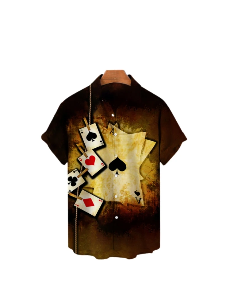 

Classic French Shirts For Men Hawaaian Clothing Luxury Brand Clothes 3D Printing Top Short Sleeve Y 2k Vintage Poker Pattern