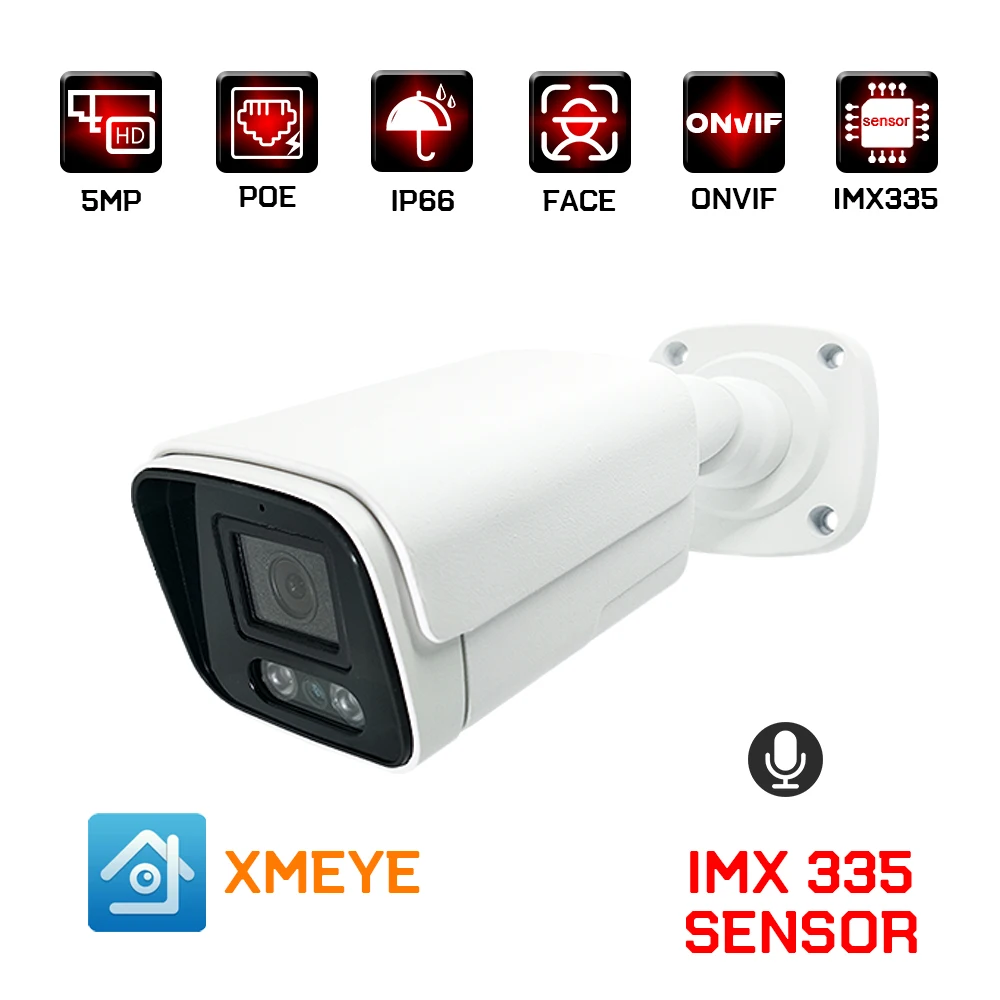 كاميرا سوني 5 ميجابكسل imx335 مزودة بمستشعر الصوت poe ip كاميرا مراقبة خارجية cctv فيديو لحماية الوجه وكشف الوجه كاميرا xmeye h.265