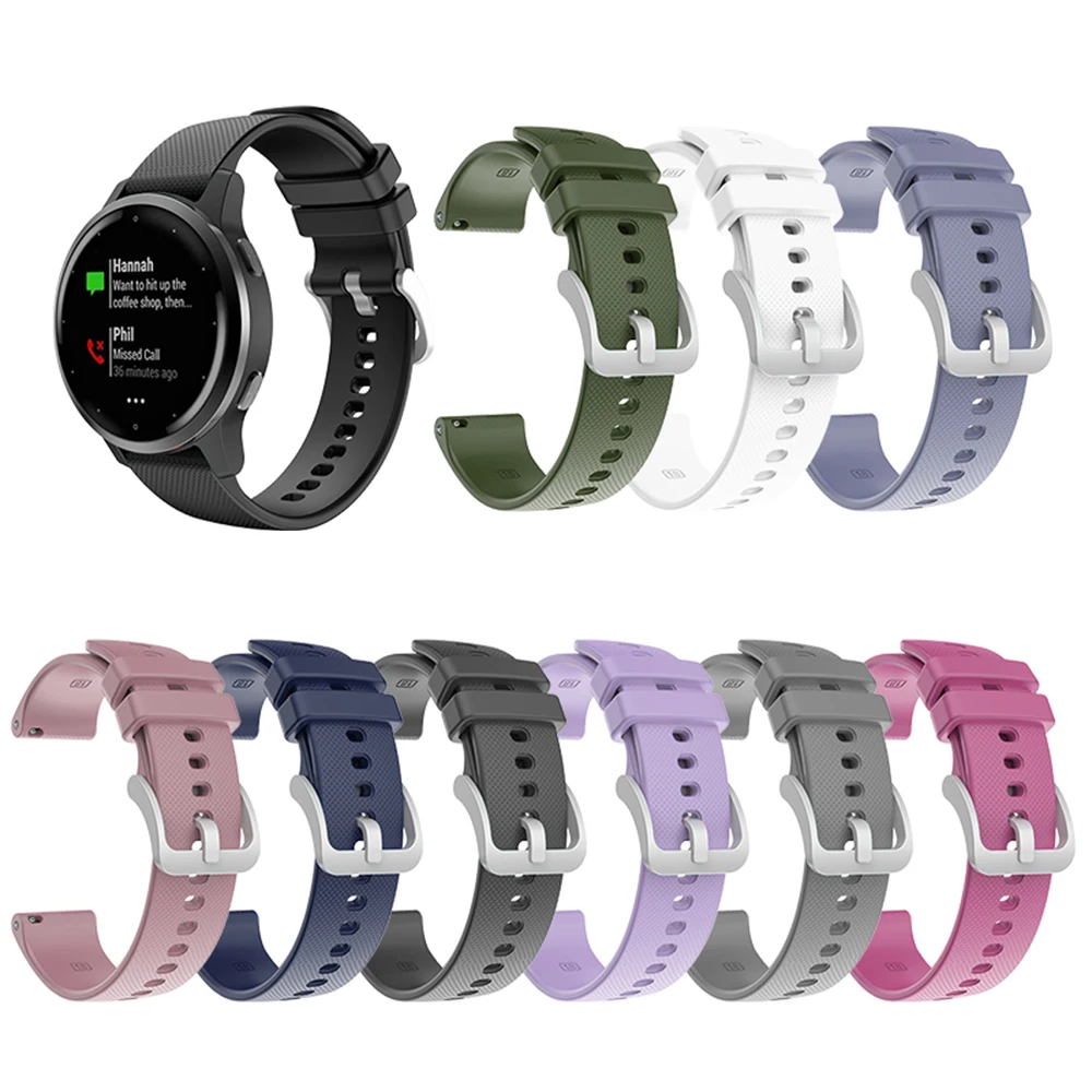 

18mm Silicone Silver Buckle Strap For Garmin Vivoactive 4s/vivomove 3s Replacement Watchband