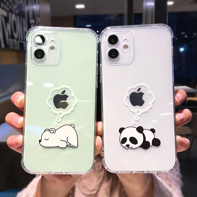 

Creative Bear Panda Animal Phone Case For iPhone 13 11 12 Pro Max Clear Shockproof Lens Protection For iPhone X XS XR 7 8 Plus