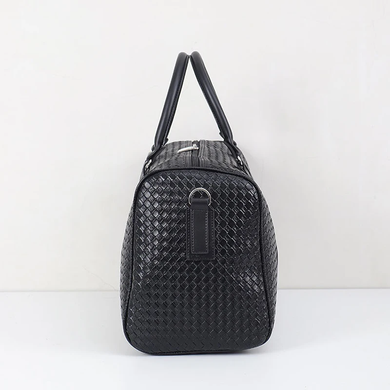 New Woven Travel Bag Large Capacity PU Leather Handbags Black Men's and Women's Crossbody Duffel Bags Short Trip Luggage Tote