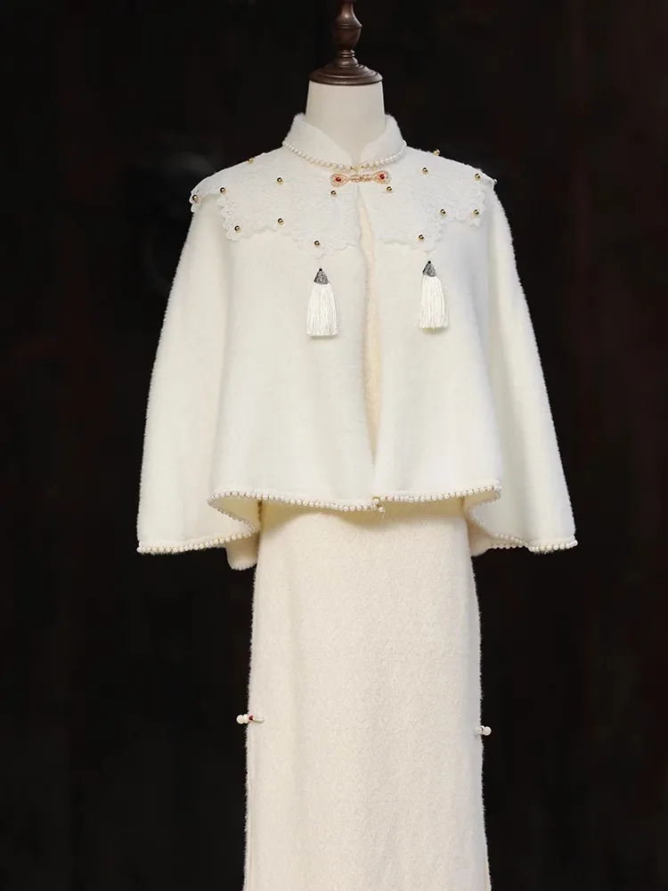 Модная нежная накидка из искусственной норки кружевная с бусинами украшение для