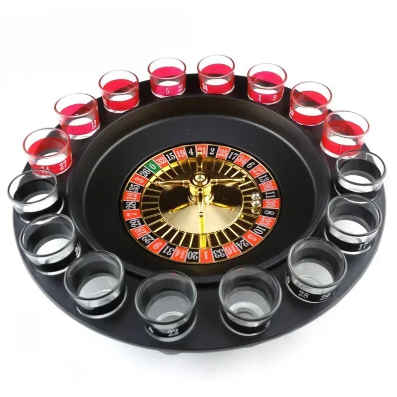 [Забавный] 16 Shot Glass Deluxe русская вращающаяся рулетка покерные фишки набор игр для