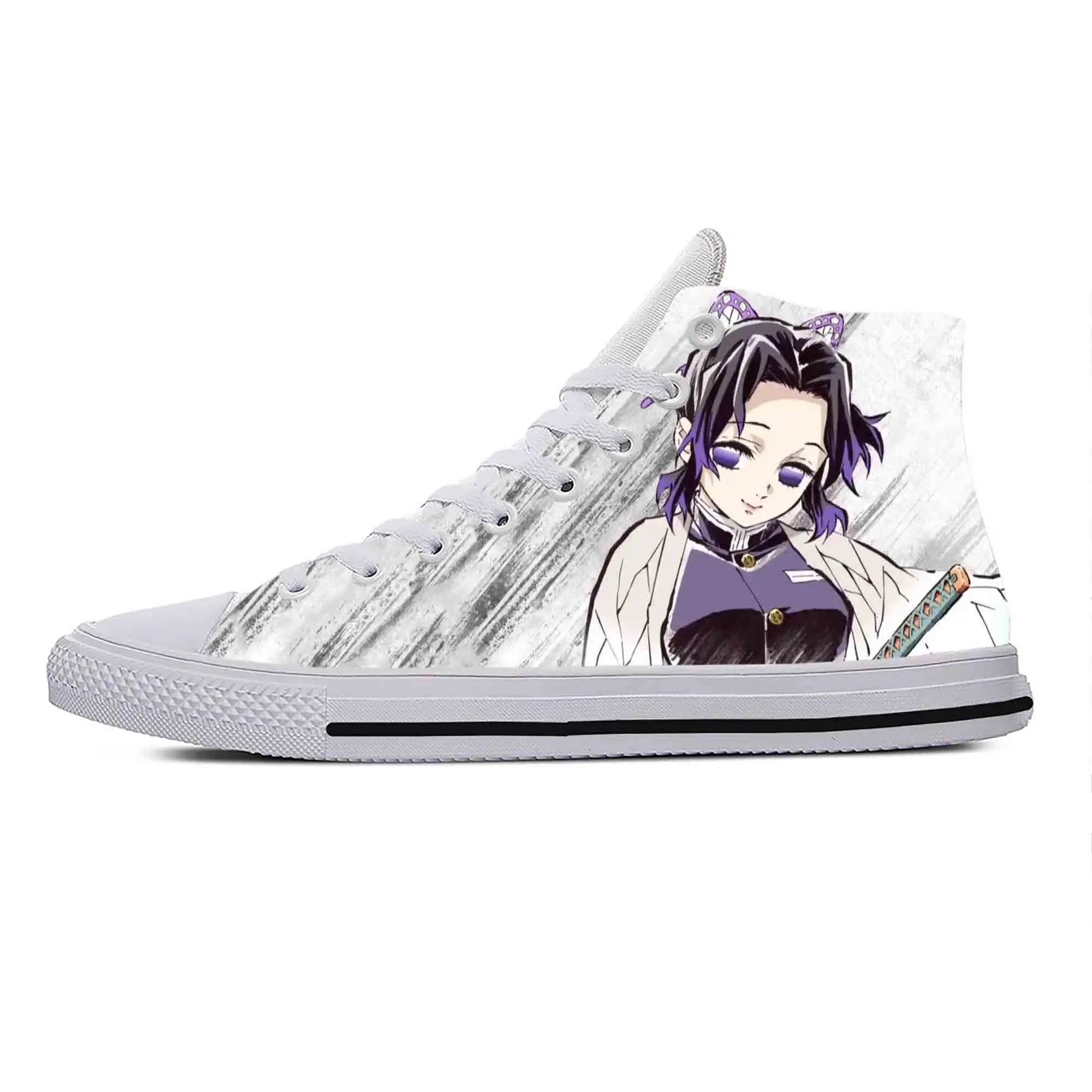 

Кроссовки Kimetsu no Yaiba Kochou Shinobu женские и мужские повседневные тканевые с высоким верхом и 3D принтом
