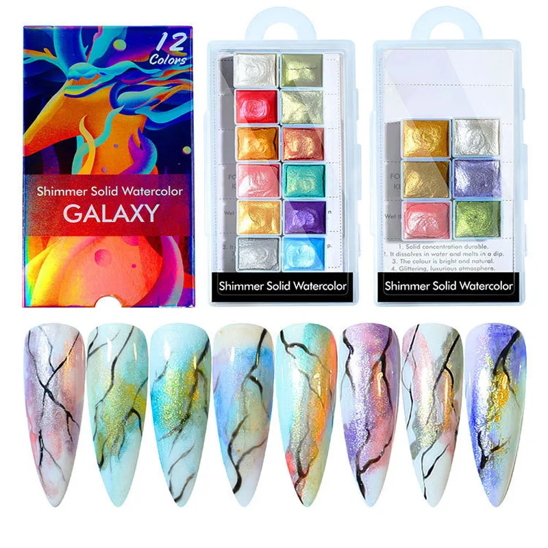 

6/12Pcs Nail Solid Pigment Watercolor Multi-Colors Metallic Paint Draw Chrome Glitter Powder Nail Pigment Manicure Painting Tool