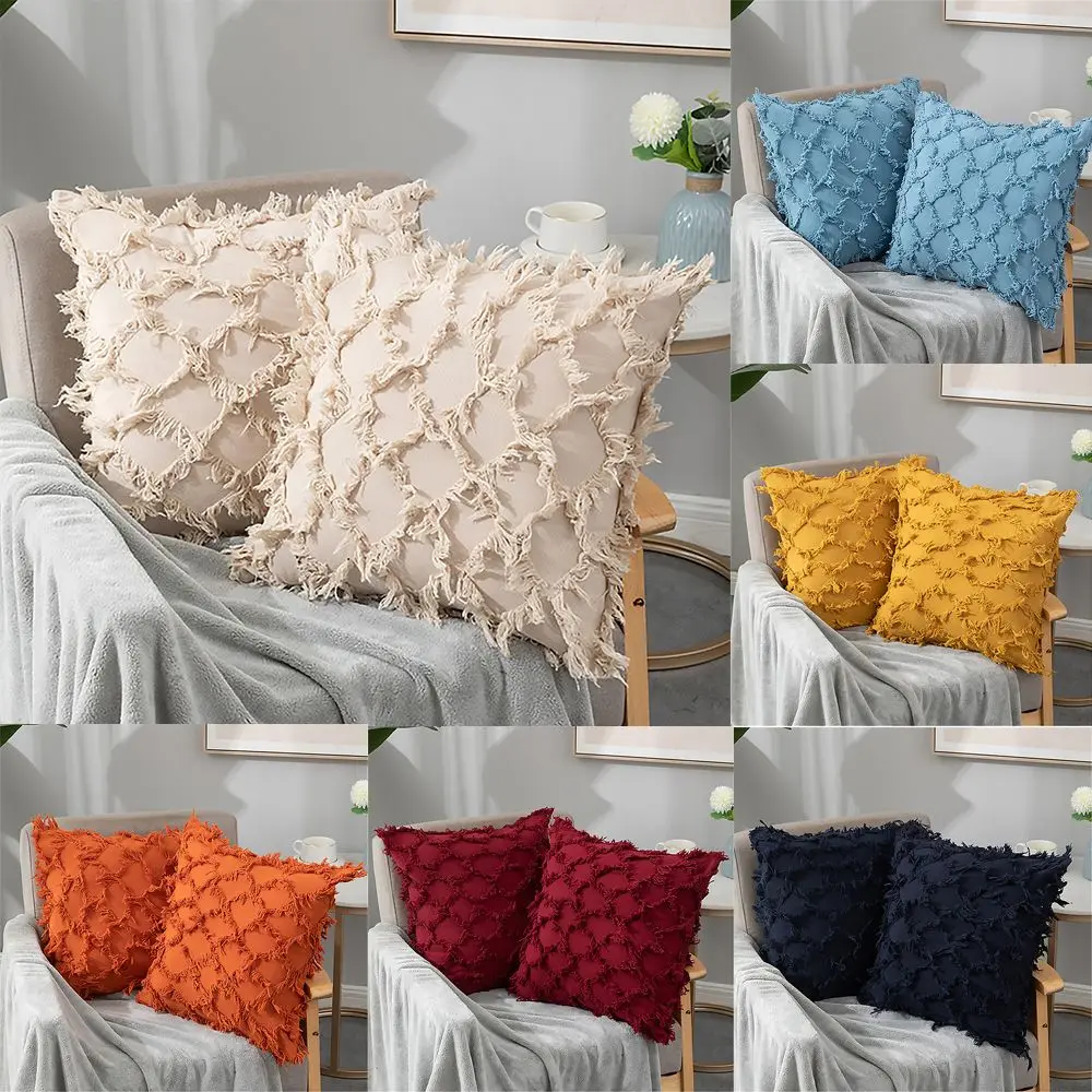

Home Decor Sofa Cushion Cover Pillow Case Solid Color Boho Style Throw Pillow Covers Cotton Linen 45x45CM