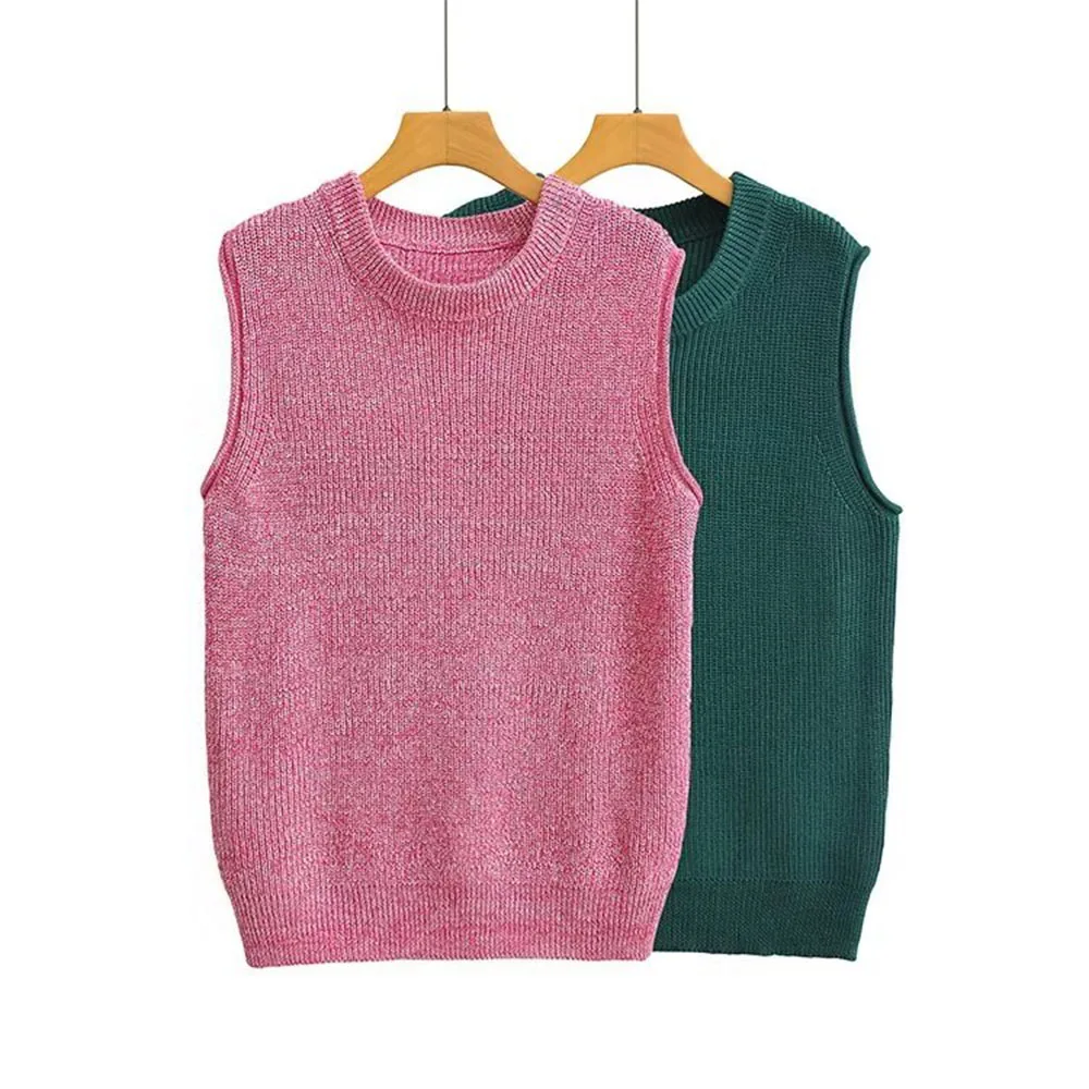 

Осень 2022, модная новинка, женский свободный Универсальный однотонный жилет с круглым вырезом, тонкий вязаный жилет без рукавов
