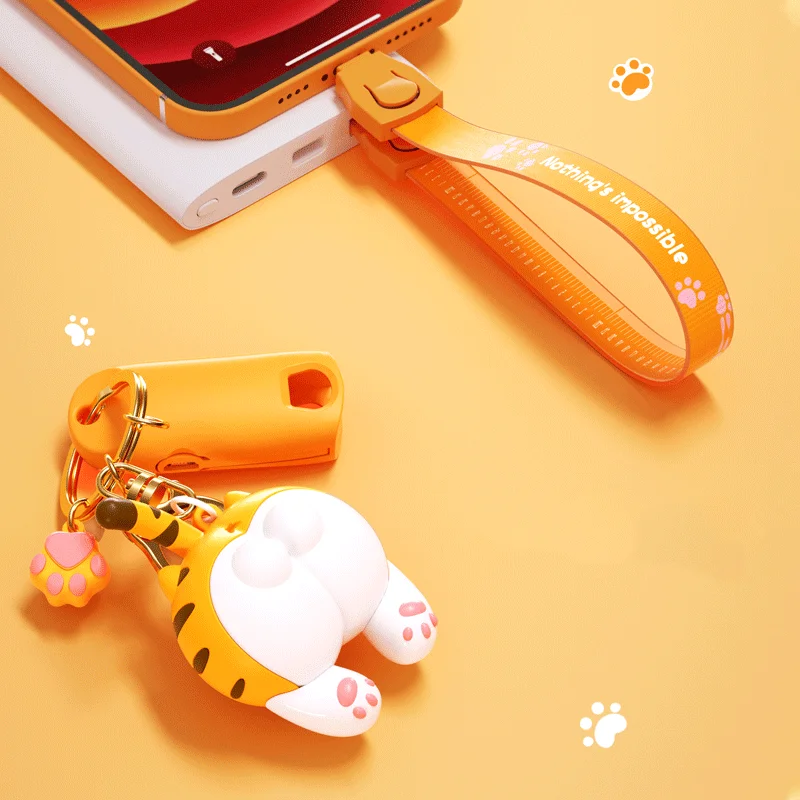 

Multifunctional 2A Charging Cable Practical Tape Measure Cute Cartoon Keychain Hand Strap for Apple Android Type-C Mobile Phone