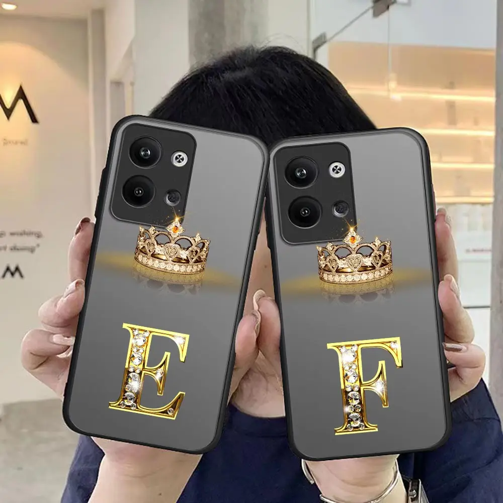 

Crown Golden Diamond Initial Letter A L M P R Matte Case For Oppo Realme 10 9 8i 8 7 7i 6 5 3 V15 V11 X7 C2 Pro Plus Cover Funda