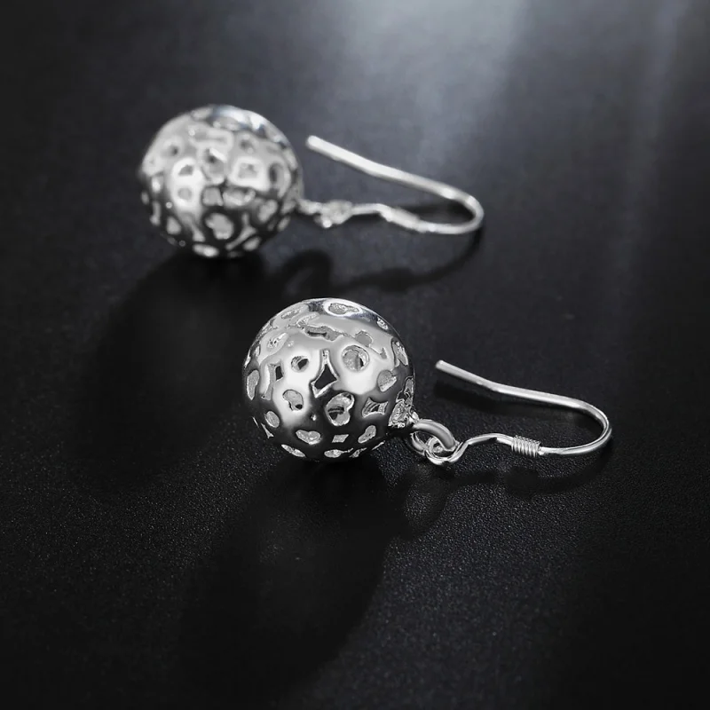 

925 Sterling Silver Korean version hot selling fashion exquisite hollow exquisite three-dimensional Ball Earrings Ear Hook Earri