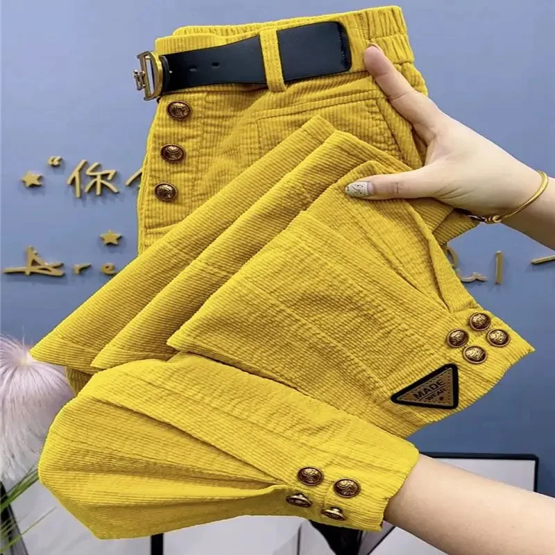 

Однотонные теплые вельветовые брюки Tick, женские осенне-зимние свободные повседневные брюки 2023, брюки