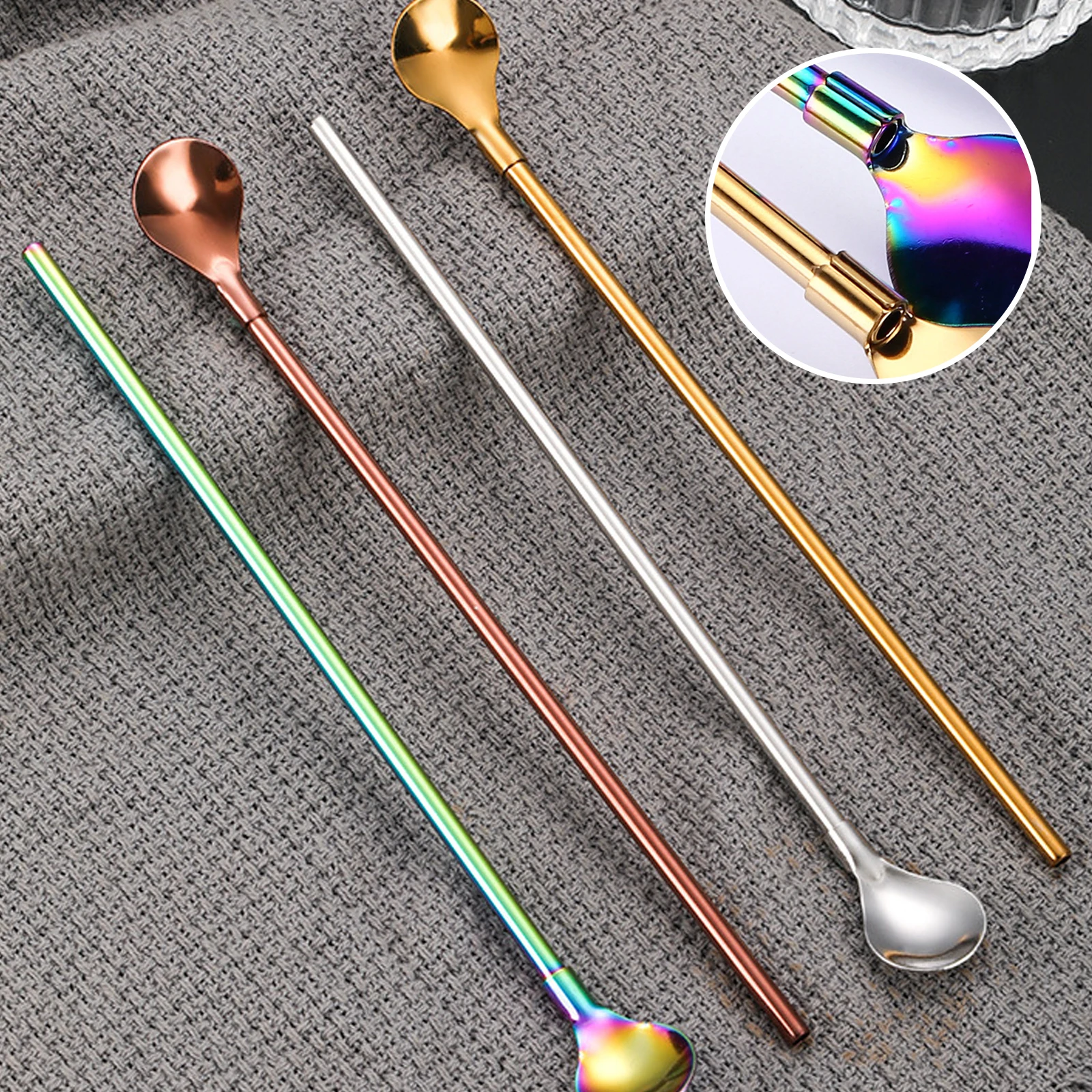 

1Pcs Spoon with Drinking Straw,Creative IceCream Spoon Shovel Straw Set with Brush Milk Coffee Stirring Spoon Dessert Cake Spoon