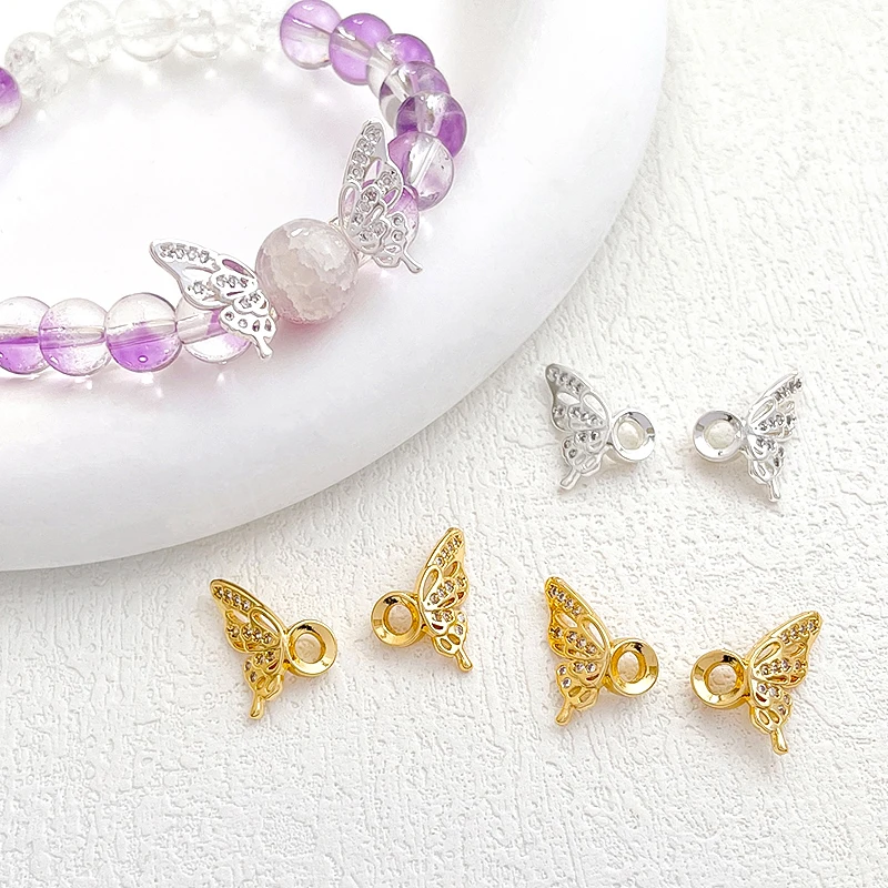 

Brass Plated with 14K Gold Inlaid Zircon Butterfly Wings Separated By Beads DIY Makes Jewelry, Necklaces, Bracelet Accessories