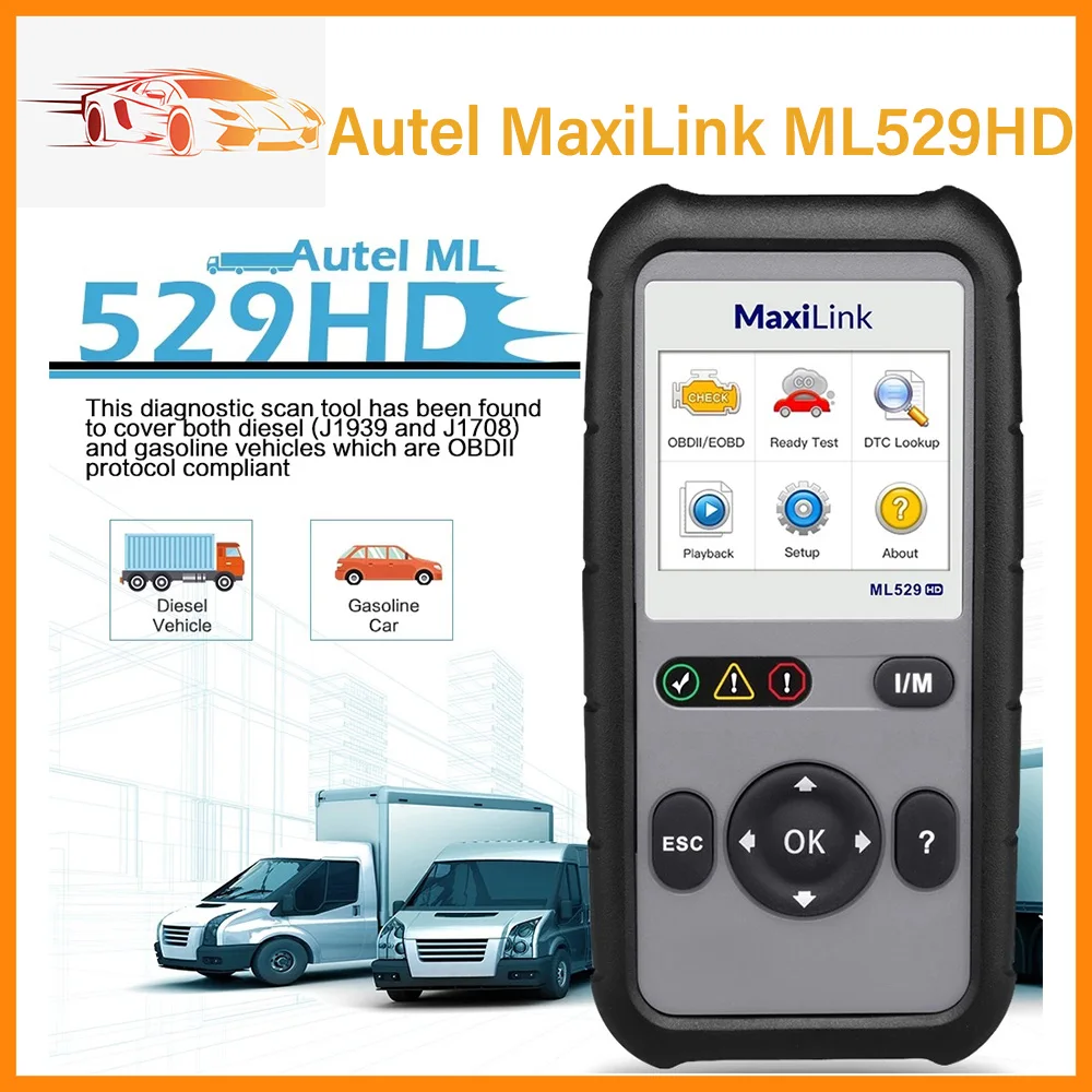 

Autel MaxiLink ML529HD OBD2 EOBD Car Scanne Diagnostic Tools with 10 Modes of OBDII Test Auto Code Reader For Heavy Duty Truck