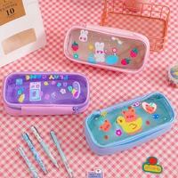 cute pencil case school kawaii bear pencilcase for girls transparent pen box large capacity stationery cosmetic bag big pouch