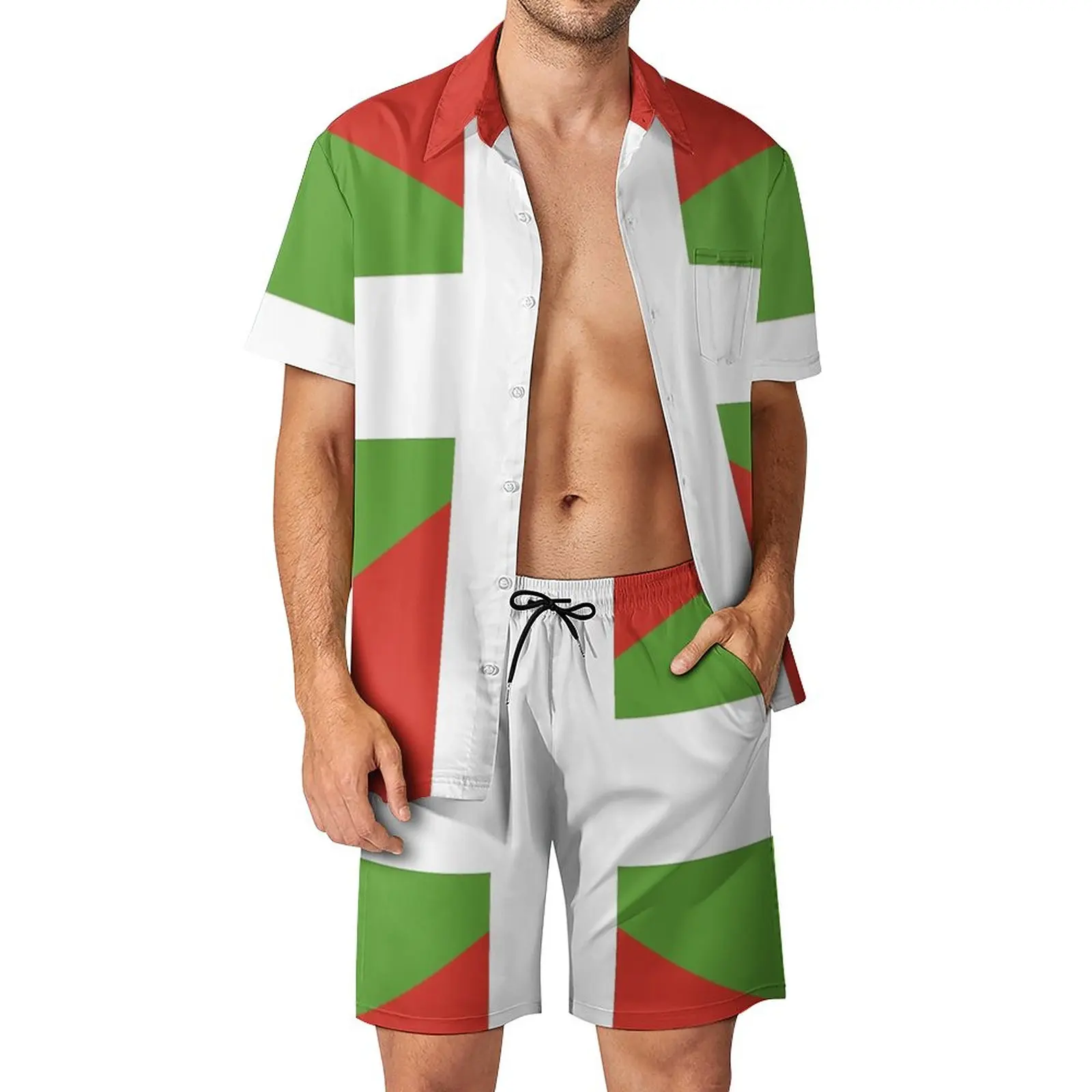 

Basque Country Flag Gift Men's Beach Suit Vintage 2 Pieces Suit High Grade Going Out USA Size