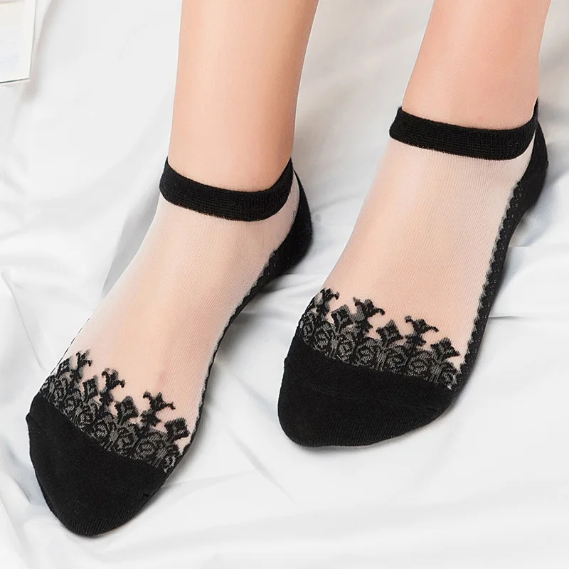 

3 Pairs/Lot Invisible No show Socks for Women Girls Summer Cotton Silk Lace Flower Short Socks Fashion Cute Ankle Sock Slippers
