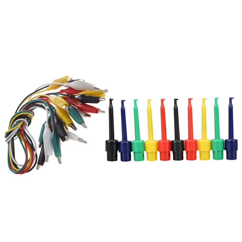 

20 Pcs Test Tools: 10 Pcs 5-Color Double Ended Alligator Clips Test Lead Jumper Wire 48Cm 1.6 Ft & 10 Pcs Large Round Single Cli